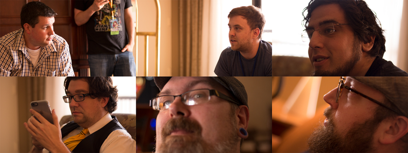 Clockwise from top left: Chris, Mitch, Rami, Rob, Dork, Paul Giamatti.